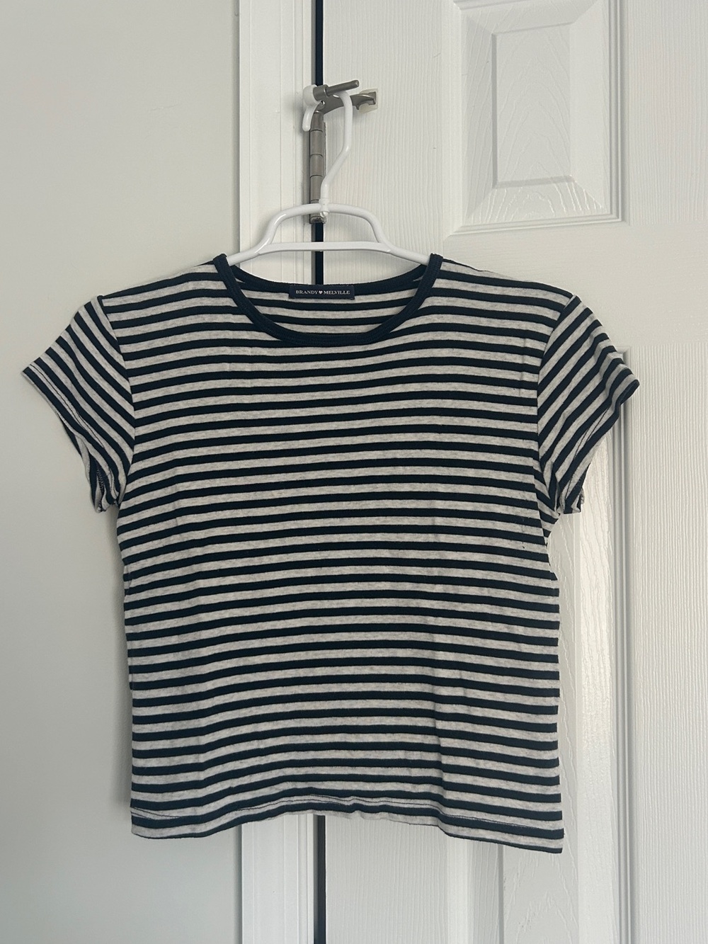 Brandy Melville Blue and White Striped Short Sleeve Tee